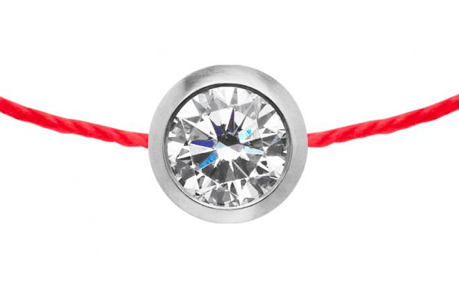 Redline红绳- Diamond & Pearl Pompon (S) 0.19克拉圆形钻石黑金绳制