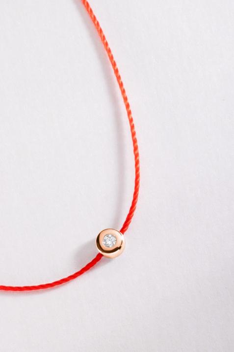 Minimaliste 0.02克拉圆形钻石玫瑰金绳制女士手链 - Redline - 0++