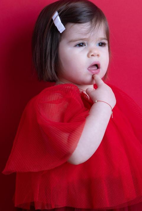 Minimaliste Bébé 0.02克拉圆形钻石白金绳制儿童手链 - Redline - 0++