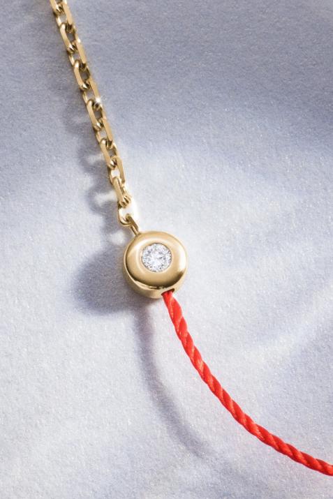 Minimaliste 0.02克拉圆形钻石黄金半绳半链女士手链 - Redline - 0++