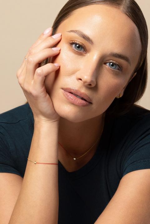 Mini Pure 0.05克拉圆形钻石黄金半绳半链女士手链 - Redline - 0++