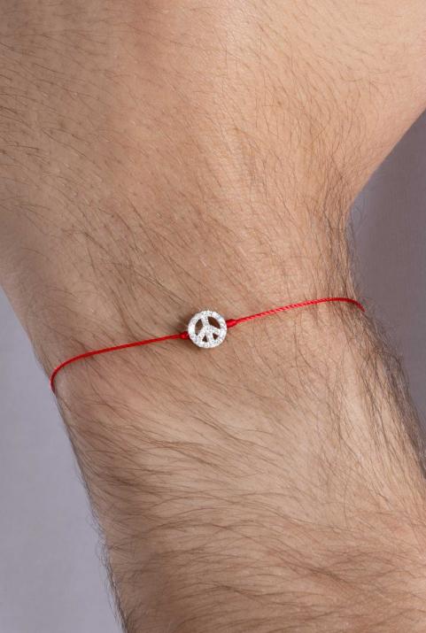 Mini Peace 0.12克拉和平圆形钻石白金绳制女士手链 - Redline - 0++