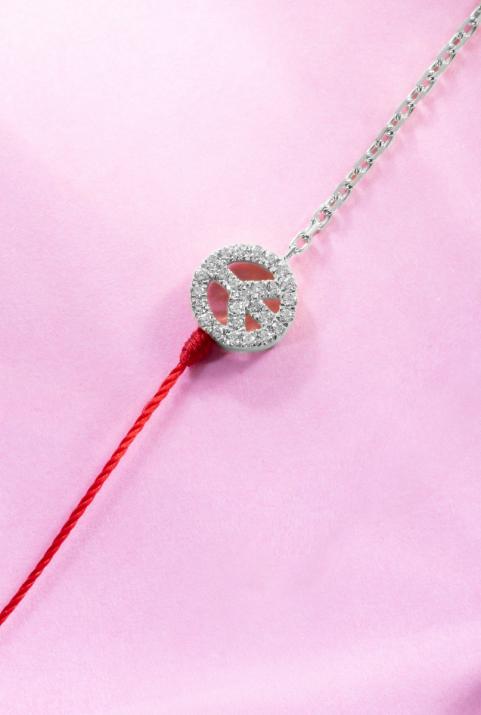 Mini Peace 0.12克拉和平圆形钻石白金半绳半链女士手链 - Redline - 0++