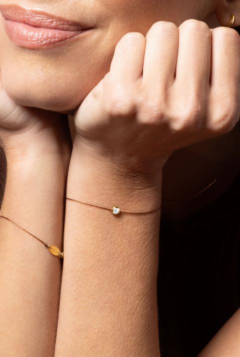 Pure 0.10克拉圆形钻石黄金绳制女士手链 - Redline - 0++