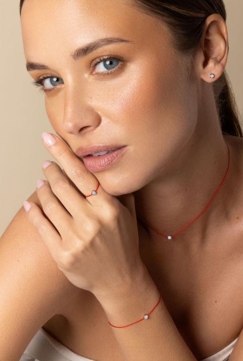 Pure 0.10克拉圆形钻石黑金绳制女士项链 - Redline - 0++