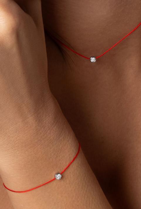 Pure 0.10克拉圆形钻石黑金绳制女士手链 - Redline - 0++