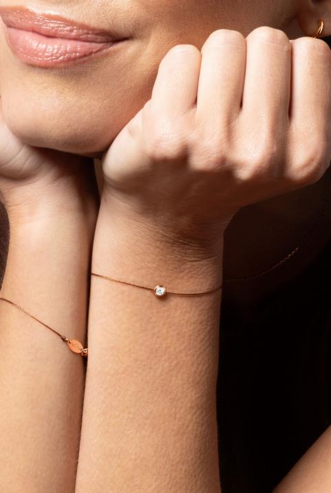 Pure 0.10克拉圆形钻石玫瑰金绳制女士手链 - Redline - 0++