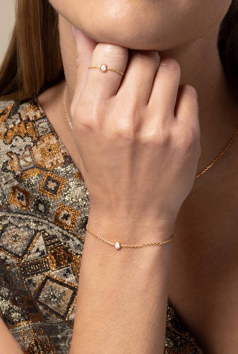 Pure 0.10克拉圆形钻石玫瑰金链制女士手链 - Redline - 0++