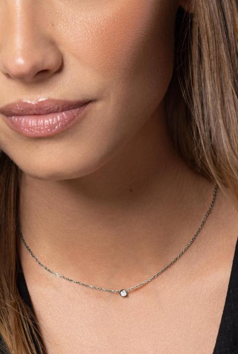 Pure 0.10克拉圆形钻石黑金链制女士项链 - Redline - 0++