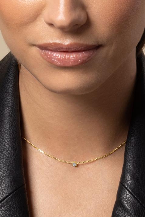 Pure 0.10克拉圆形钻石黄金链制女士项链 - Redline - 0++