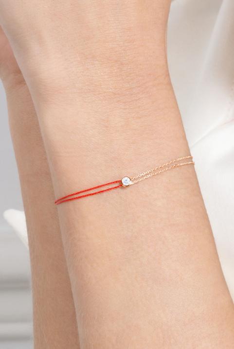 Pure Distingué0.10克拉圆钻包镶玫瑰金双绳半绳半链女士手链 - Redline - 0++