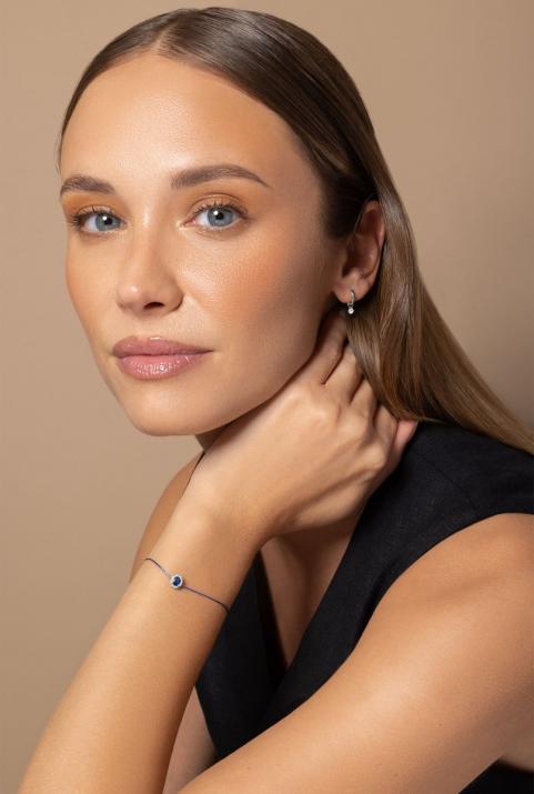 Diva Saphir 0.06克拉椭圆形钻石蓝宝石白金绳制女士手链 - Redline - 0++