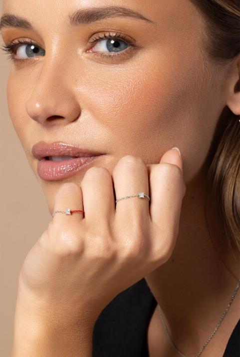 Princesse 0.11克拉方形钻石白金戒指 - Redline - 0++