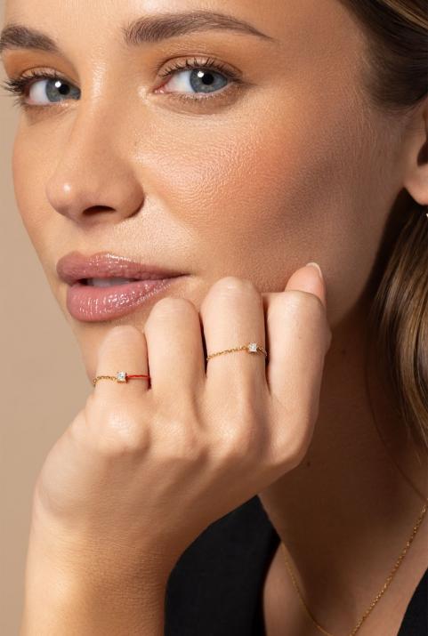 Princesse 0.11克拉方形钻石黄金戒指 - Redline - 0++