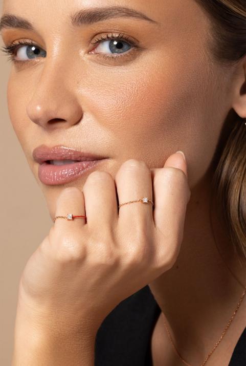 Princesse 0.11克拉方形钻石玫瑰金戒指 - Redline - 0++