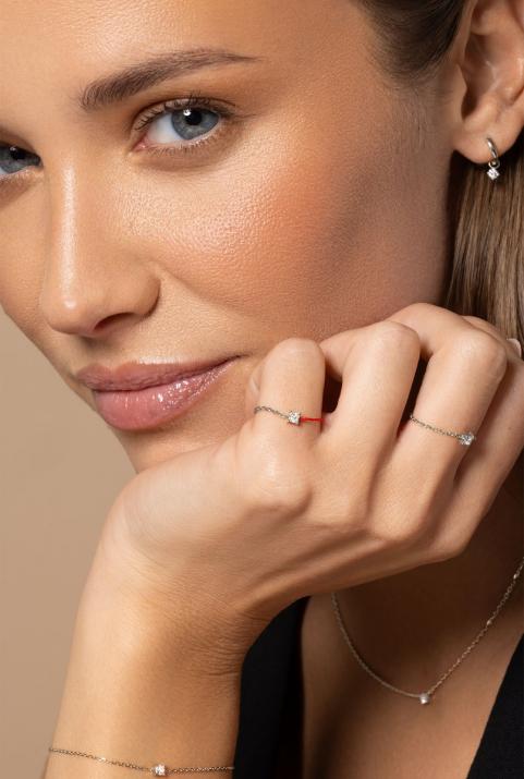 Princesse 0.11克拉方形钻石白金半绳半链戒指 - Redline - 0++