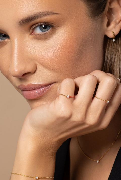 Princesse 0.11克拉方形钻石黄金半绳半链戒指 - Redline - 0++