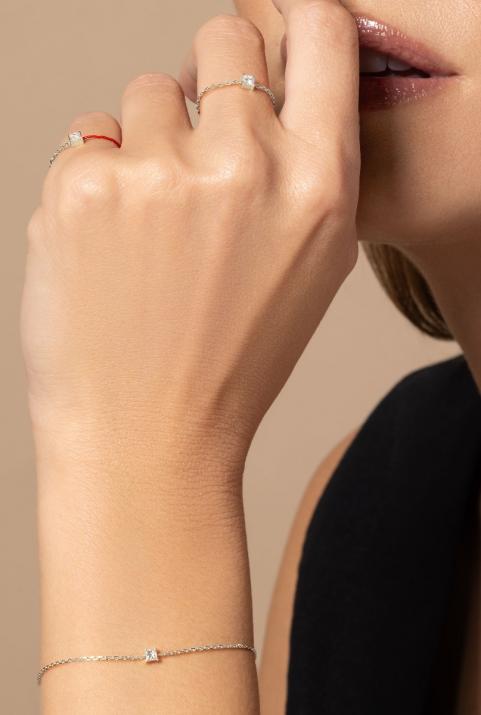 Princesse 0.11克拉方形钻石白金链制女士手链 - Redline - 0++