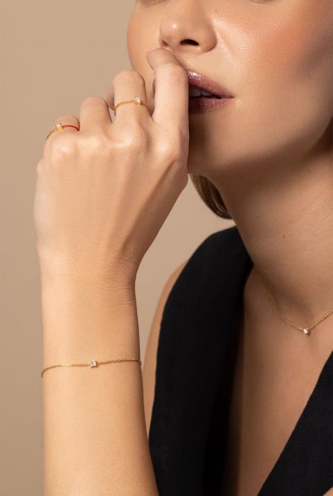 Princesse 0.11克拉方形钻石黄金链制女士手链 - Redline - 0++