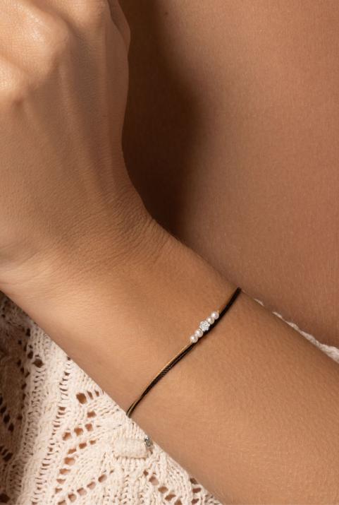 Illusion Perlé 0.05克拉圆形钻石白金多绳女士手链 - Redline - 0++