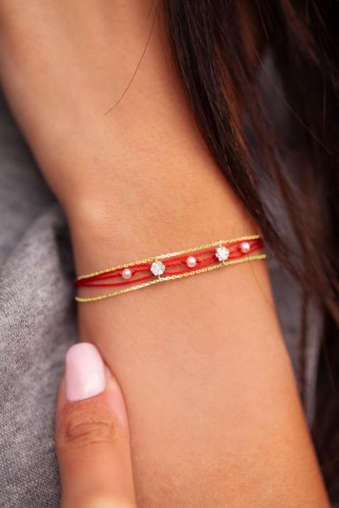 Illusion Si Étincelant 0.10克拉圆形钻石黄金多绳女士手链 - Redline - 0++