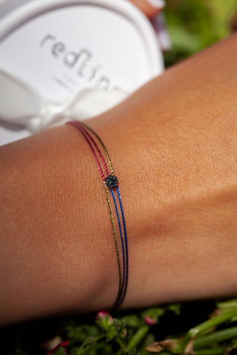 Illusion Kcolor 0.05克拉圆形黑钻白金多绳女士手链 - Redline - 0++