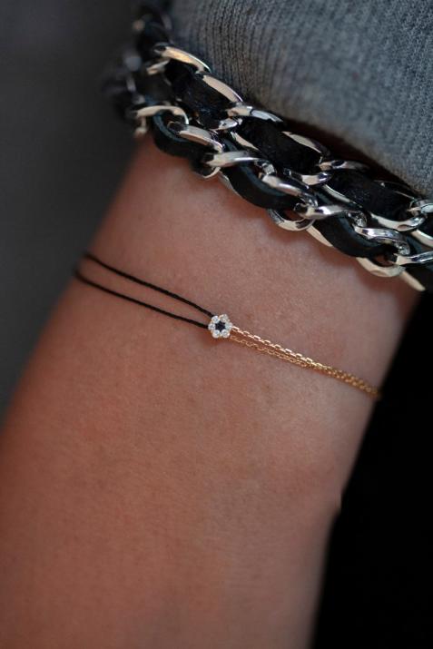 Illusion Colored Distingué 0.06克拉圆形钻石黄金半绳半链女士手链 - Redline - 0++