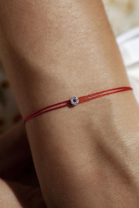 Illusion Colored Saphir Rose Twin 0.05克拉圆形钻石粉蓝宝石白金双绳女士手链 - Redline - 0++