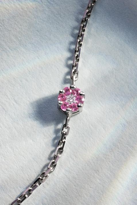 Illusion Colored Saphirs Rose 0.01克拉圆形钻石粉蓝宝石黑金链制女士手链 - Redline - 0++