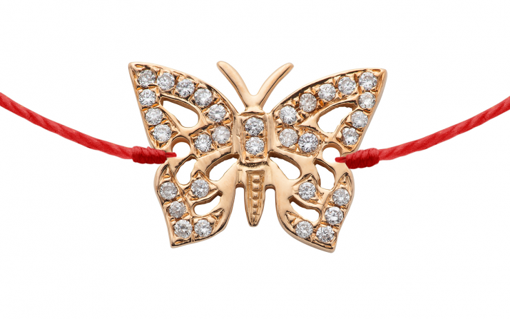 Ephemere 0.08克拉蝴蝶圆形钻石玫瑰金绳制女士手链 - Redline - 0++
