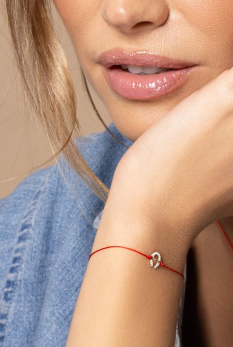 Fer À Cheval 0.04克拉马蹄铁圆形钻石白金绳制女士手链 - Redline - 0++