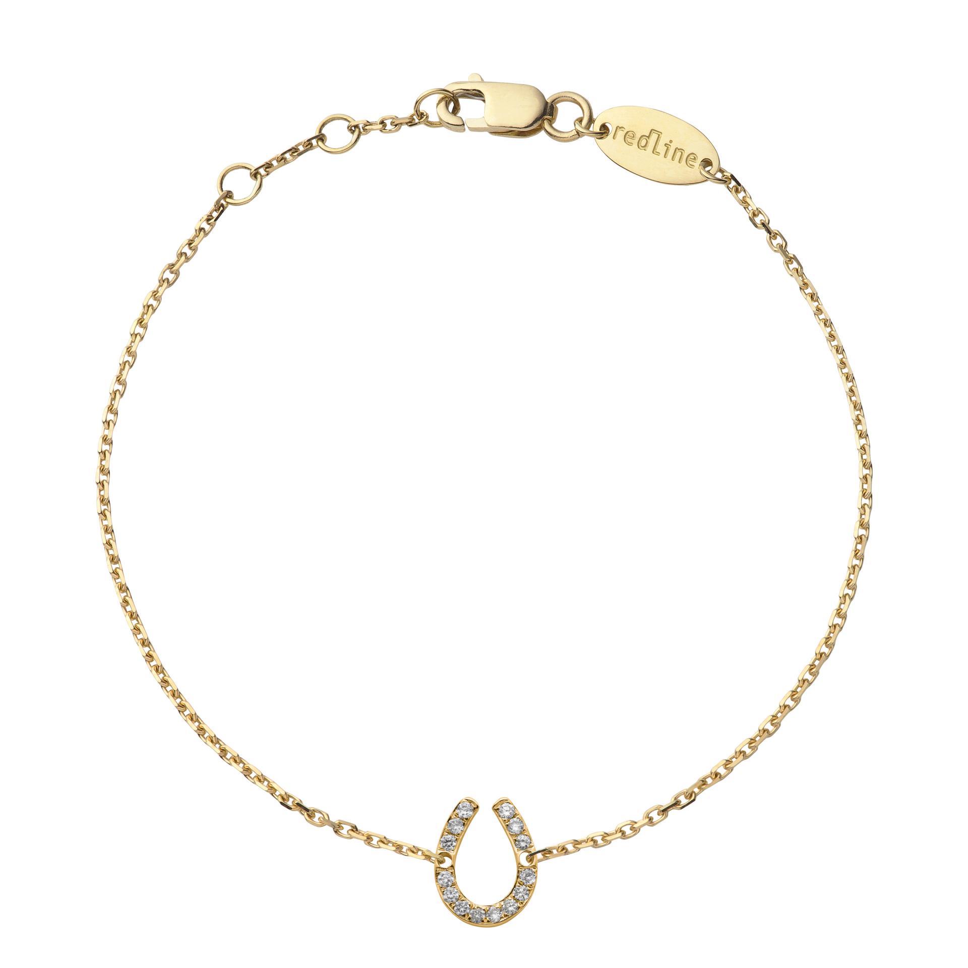 Redline红绳 Fer A Cheval Bebe 0 04克拉马蹄铁圆形钻石黄金链制儿童手链 Redline