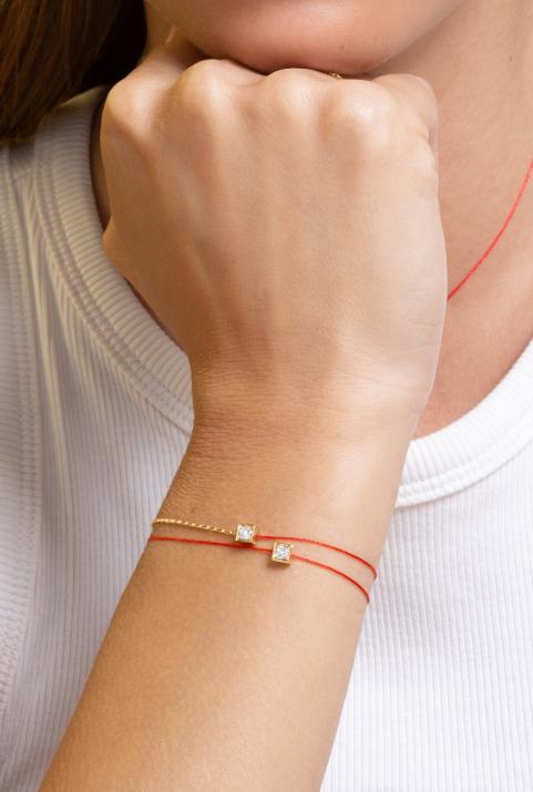 Cube 0.10克拉圆形钻石黄金绳制女士手链 - Redline - 0++