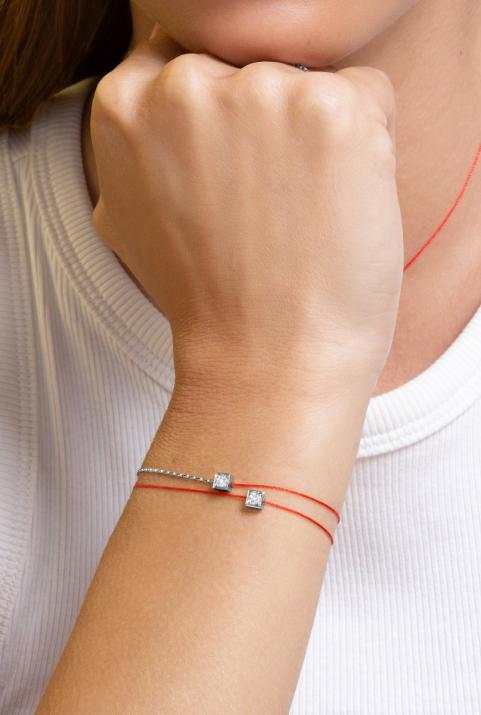 Cube 0.10克拉圆形钻石黑金绳制女士手链 - Redline - 0++