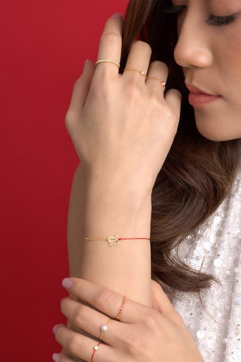 Sneaky Pavé 0.09克拉幸运蛇圆形钻石黄金半绳半链女士手链 - Redline - 0++