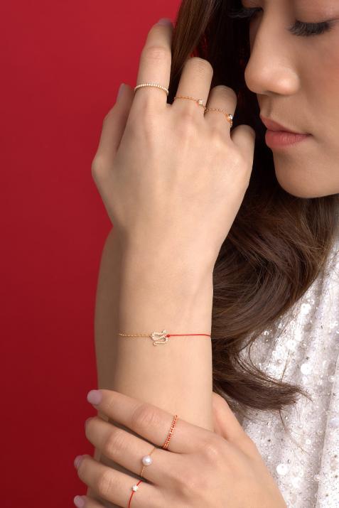 Sneaky Pavé 0.09克拉幸运蛇圆形钻石玫瑰金半绳半链女士手链 - Redline - 0++