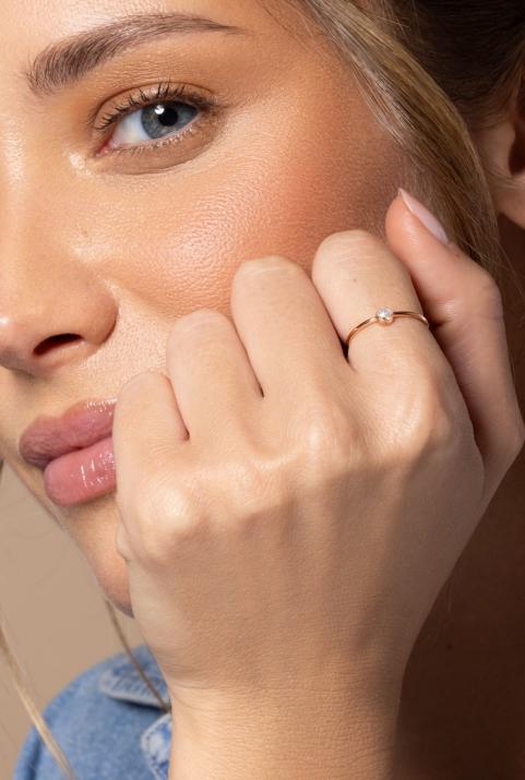 Précieuse 0.10克拉圆形钻石玫瑰金戒指 - Redline - 0++