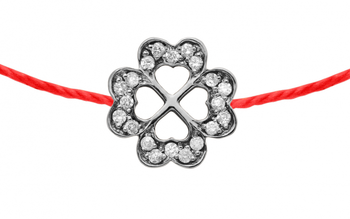 Fortune 0.10克拉四叶草圆形钻石黑金绳制女士手链 - Redline - 0++