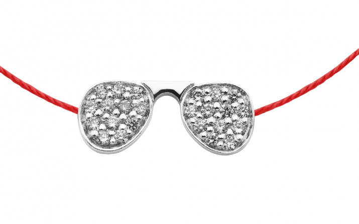 Stylé 0.12克拉墨镜圆形钻石白金绳制女士手链 - Redline - 0++