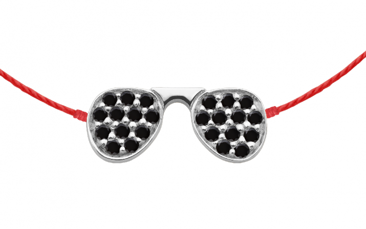 Stylé Kcolor 0.12克拉墨镜圆形黑钻白金绳制女士手链 - Redline - 0++