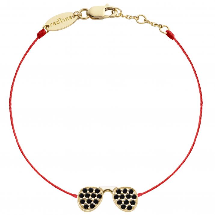 Stylé Kcolor 0.12克拉墨镜圆形黑钻黄金绳制女士手链 - Redline - 0++