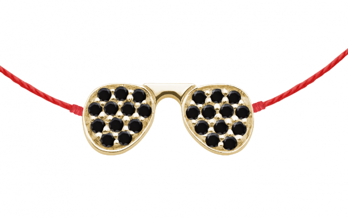 Stylé Kcolor 0.12克拉墨镜圆形黑钻黄金绳制女士手链 - Redline - 0++