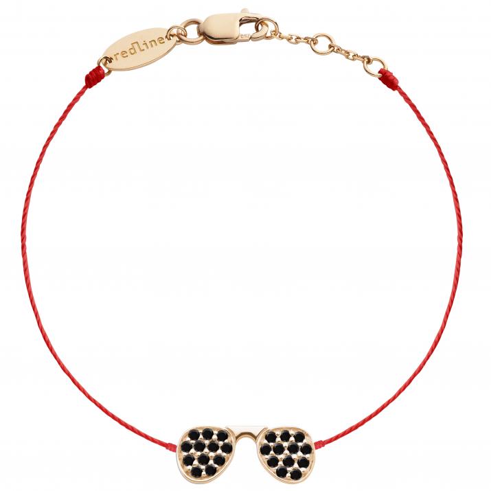 Stylé Kcolor 0.12克拉墨镜圆形黑钻玫瑰金绳制女士手链 - Redline - 0++