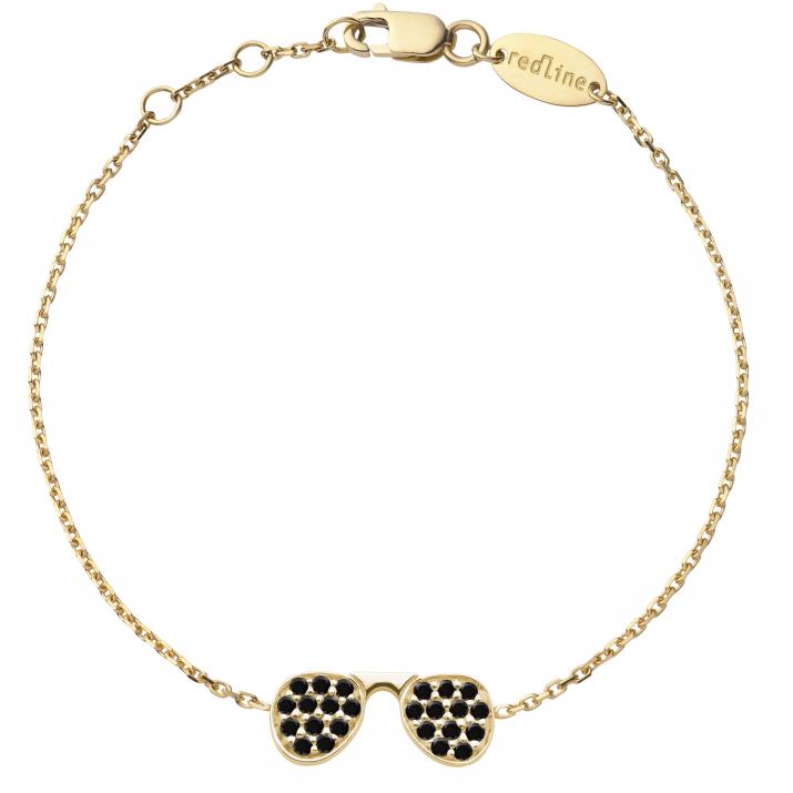 Stylé Kcolor 0.12克拉墨镜圆形黑钻黄金链制女士手链 - Redline - 0++