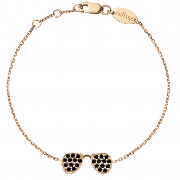 Stylé Kcolor 0.12克拉墨镜圆形黑钻玫瑰金链制女士手链 - Redline - 0++