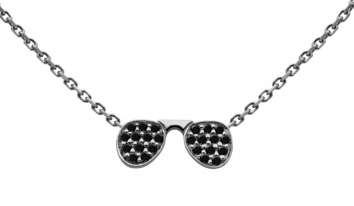 Stylé Kcolor 0.12克拉墨镜圆形黑钻黑金链制女士项链 - Redline