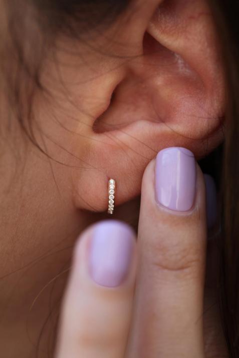 Si Joli Mini Creole 0.096克拉圆形钻石黄金耳饰 - Redline - 0++