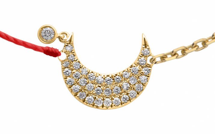 My Moon Down 0.12克拉月牙圆形钻石黄金半绳半链女士手链 - Redline - 0++