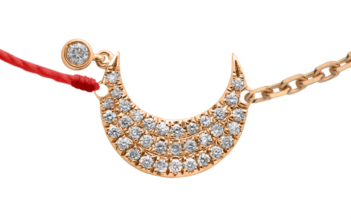 My Moon Down 0.12克拉月牙圆形钻石玫瑰金半绳半链女士手链 - Redline - 0++
