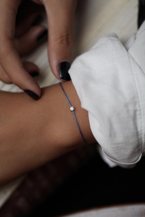 Solitaire 0.08克拉圆形钻石白金绳制女士手链 - Redline - 0++